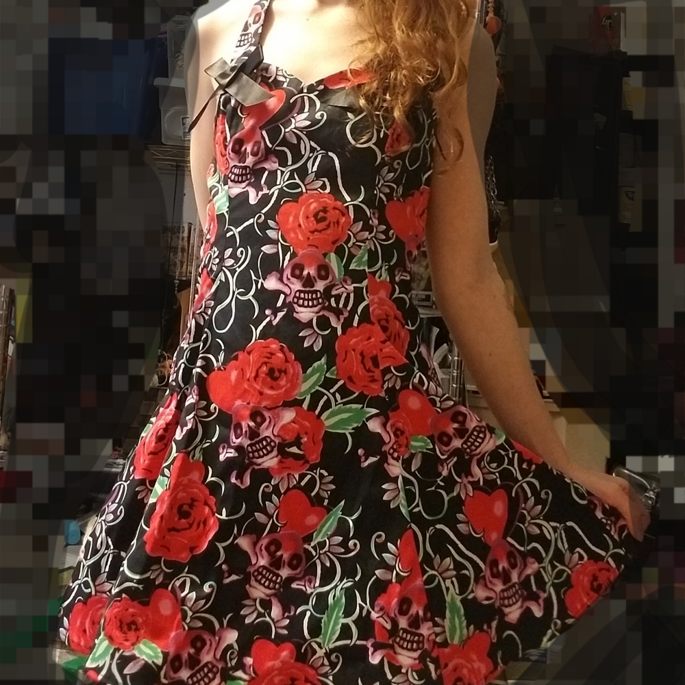 Floral Skull Print Tie-Strap Dress
